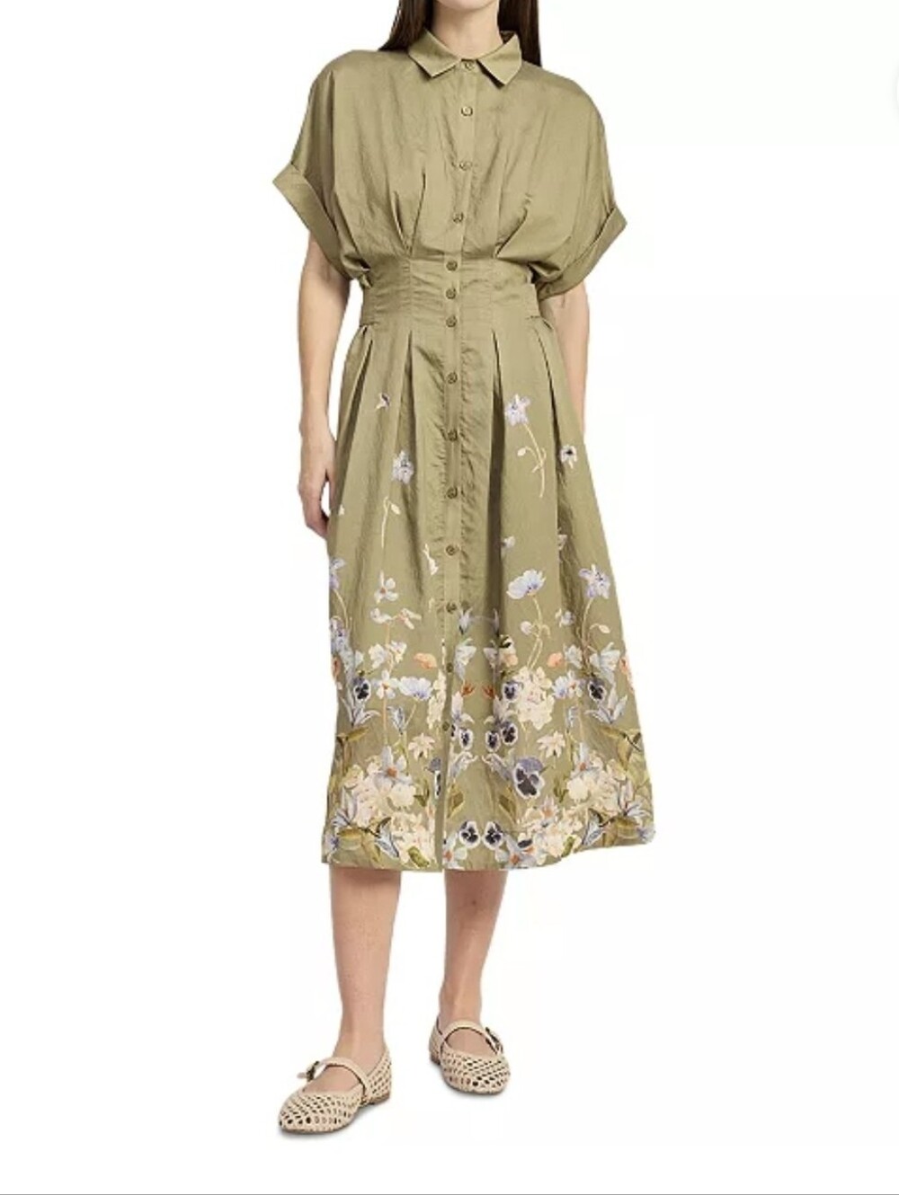 NEW EN SAISON VISCOSE MIX FLORAL PRINT BUTTONS DOWN FIT & FLARE MIDI DRESS SMALL
